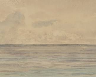 1005
Claude Muncaster
(1903-1974)
"The Edge of the Tropics," May 1961
Watercolor on paper
Appears unsigned; titled and dated (twice) in pencil, in another hand, on two labels affixed to the frame's backing paper: May 1961
Sight: 7.75" H x 10.75" W
Estimate: $300 - $500