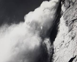 1260
Jeff Nixon
(1952-2022)
"Upper Yosemite Fall, from Fern Ledge"
Gelatin silver print on paper mounted to a mat board mount
Signed in pencil on the mount, at right; Jeff Nixon; titled and inscribed "PM984" in ink, all in the blanks of the artist's purple ink copyright stamp on the verso of the mat board mount
Image/Sheet: 13.25" H x 10.375" W; Mount: 20" H x 16" W
Estimate: $200 - $300