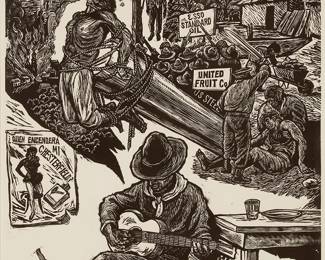 1215
Arturo García Bustos
(1926–2017)
"Compañas extranjeros"
Linocut on paper
Edition: E/E (aside from the edition of unknown size)
Signed and inscribed "E/E" in pencil in the lower margin: A.G. Bustos; Taller de Gráfica Popular, Mexico City, prntr./pub.
Image: 21.75" H x 15" W; Sight: 22.75" H x 15.5" W
Estimate: $300 - $500