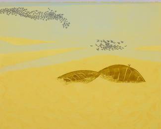 1287
Antonio Frasconi
(1919-2013)
"The Sound IV," 1975
Woodcut in colors on paper
Edition: 3/10
Signed, titled, dated, and numbered in pencil in the lower margin: Frasconi 75
Image: 26" H x 22.5" W; Sheet: 30" H x 22.5" W
Estimate: $200 - $300
