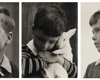 1262
Cedric Wright
(1889-1959))
A group of three photographs featuring a young boy
Each: Gelatin silver print on paper mounted to a board mount
Each: Signed in pencil on the board mount, directly below the photograph: Cedric Wright
Each image/sheet: 6.375" H x 4.75" W; Each board mount: 18" H x 14" W
Estimate: $200 - $300
