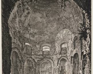 1205
Giovanni Battista Piranesi
(1720-1778)
"The So-Called Tempio Della Tosse, Near Tivoli," 1764
Etching on laid paper
Signed in the plate in the lower platemark, at right: Piranesi F.
Plate: 24.75" H x 18.25" W; Sheet: 34" H x 23.375" W
Estimate: $300 - $500