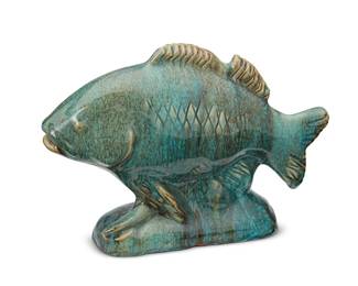 1481
Dorothea Schwarcz Greenbaum (1893-1986)
A glazed ceramic fish figure, mid-20th century
Signed to base: D.S.Greenbaum ©
The fish depicted above a seashell
7.25" H x 10" W x 3" D
Estimate: $200 - $300
