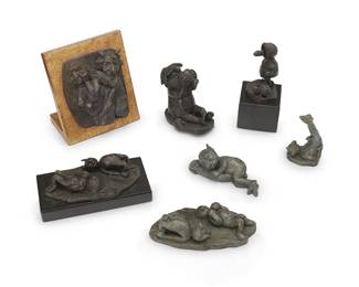 1462
Charles Bragg (1931-2017)
A group of associated patinated bronze figures, 1980s
Each signed in the casting: Charles Bragg; some variously dated, each variously numbered
Comprising satyr figures and other whimsical figures, three set on a composite or stone base
7 pieces
Largest: 5.5" H x 5" W x 3" D
Estimate: $1,000 - $2,000