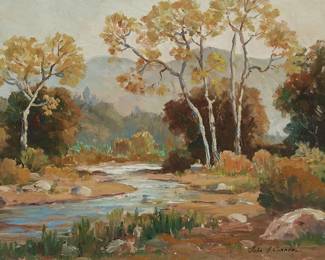 1067
John Anthony Conner
(1892-1971)
Autumn landscape
Oil on canvasboard
Signed lower right: John A. Conner
9" H x 12" W
Estimate: $400 - $600
