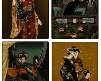 1398
A Group of four 20th century Chinese reverse paintings on glass
Each panel painted in reverse on glass, depicting elegant courtly and genre scenes of women
Sight of each: 18.5" H x 12" W
Estimate: $300 - $500