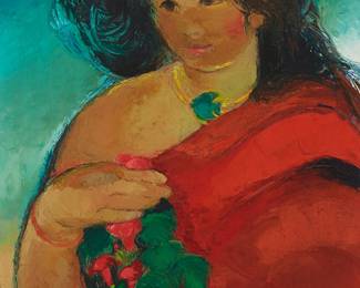 1111
Muriel Branegan Bacon
(1909-2002)
"Kona Coast"
Oil on canvas
Signed upper right: MB Bacon; signed again and titled in blue ink on a label affixed to the frame's backing paper
30" H x 20" W
Estimate: $500 - $700