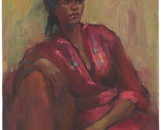 1113
Patricia LeGrande
(1941-2024)
Portrait of a seated woman, 1976
Oil on canvas
Signed and dated lower left: LeGrande 76
30" H x 24" W
Estimate: $300 - $500