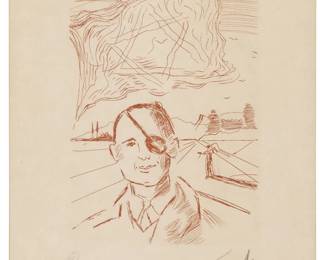 1275
Salvador Dalí
(1904-1989)
"Moshe Dayan," from the "Famous Men" suite, 1968
Etching printed in ochre on paper
Edition: V/XXV
Signed and numbered in Roman numerals in pencil in the lower margin: Dalí
Plate: 7" H x 4.875" W; Sight: 10" H x 8" W
Estimate: $400 - $600