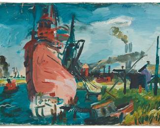 1017
Francis Chapin
(1899-1965)
Tugboat
Oil on canvas
Signed upper right: F. Chapin
9" H x 12" W
Estimate: $400 - $600