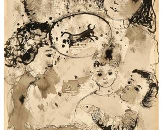 1196
Feliciano Bejar
(1920-2007)
Figurative abstraction, 1964
Ink and wash on paper
Signed and dated lower right: Feliciano Bejar 64
Sight: 8.75" H x 6.75" W
Estimate: $100 - $200