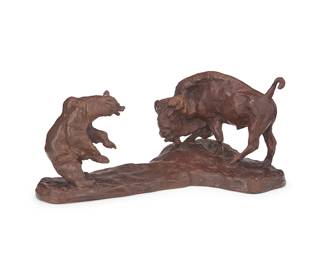 1094
After Charles Marion Russell
(1864-1926)
"The Bluffers"
Patinated bronze
Marked in the casting: © C M Russell / [cattle cipher]
7.125" H x 16.875" W x 9.375" D
Estimate: $200 - $300
