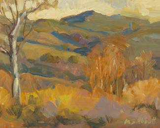 1052
Meredith Brooks Abbott
(b. 1938)
"Sycamores," 2010
Oil on Masonite
Signed and dated lower right: MB Abbott 10; titled and inscribed "10-52" in pencil, verso
5" H x 7" W
Estimate: $300 - $500