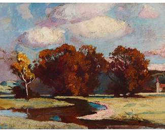 1062
20th Century American School
Fall landscape
Oil on board
Signed indistinctly lower left: "B. [**]lcova" and "18 III 07"
7.25" H x 10.75" W
Estimate: $200 - $300