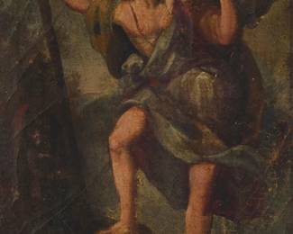 1100
18th Century Spanish Enlightenment School
Saint Cristóbal
Oil on canvas
Unsigned
12" H x 8.25" W
Estimate: $100 - $150