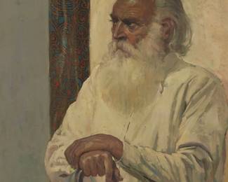 1134
Frederic Mizen
(1888-1964)
"A gentleman from Calcutta India, from life in Los Angeles California"
Oil on canvas
Signed lower left: Frederic Mizen; signed again and titled on a label affixed to the stretcher bar
30" H x 26" W
Estimate: $300 - $500
