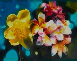1184
Yankel Ginzburg
(b. 1945)
Untitled, frangipani flowers
Acrylic on panel
Signed lower left: Yankel Ginzburg
9.25" H x 11.75" W
Estimate: $200 - $300