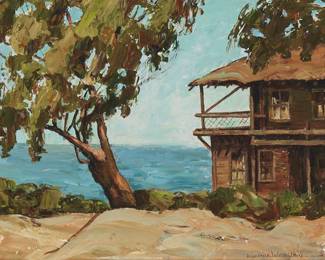1030
Virginia Woolley
(1884-1971)
"Foot of Moss Street" (Laguna Beach)
Oil on canvasboard
Signed lower right: Virginia Woolley; titled in ink on an artist's label affixed verso
8" H x 10" W
Estimate: $500 - $700
