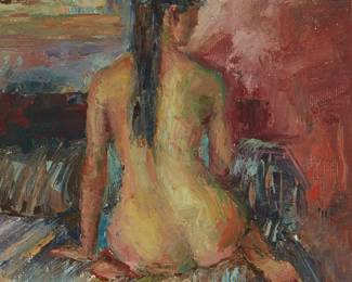 1105
20th Century American School
Portrait of a seated nude woman
Signed lower left: B. Wills
Oil on Masonite
16" H x 12" W
Estimate: $150 - $250