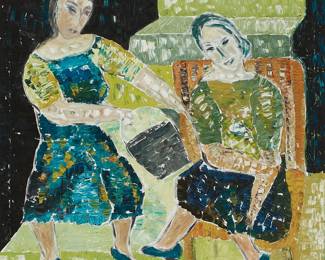 1115
20th Century Continental School
Two seated female figures
Oil on canvas
Signed indistinctly lower right: Chara
39" H x 39" W
Estimate: $200 - $300
