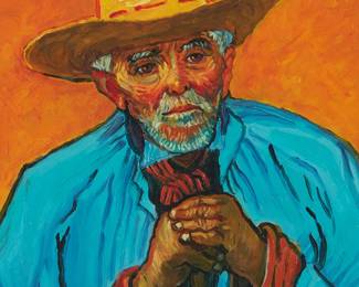 1147
Paul Saltarelli
(1955-2019)
"The Old Peasant (1888)," after Vincent Van Gogh, 1998
Miniature oil on board
With the artist's signature, title, dates of the miniature and the original work, and inscribed in ink, all on the frame's backing paper: Paul Saltarelli / 1888 / -1998 / "after Vincent Van Gogh"
2.625" H x 2.25" W
Estimate: $200 - $300