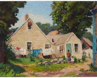1029
Nellie Evelyn Ziegler
(1874-1948)
"#3 Atlantic Ave, Nantucket"
Oil on canvas board
Signed lower right: Nellie E. Ziegler; titled verso, and again on the frame's verso
12" H x 16" W
Estimate: $800 - $1,200
