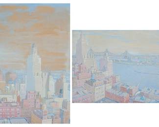 1170
Raphaelle Johnson (Early 20th Century)
Two works:

East Manhattan and Queensboro Bridge, 1936
Gouache and pencil on paper
Signed and dated in pencil lower center: Raphaelle Johnson 1936
Sight: 19.5" H x 14.5" W

The East River and Queensboro Bridge from Manhattan, 1932
Gouache and pencil on paper
Signed lower right: Raphaelle Johnson; signed again and dated 1932 in pencil, presumably in another hand, on the frame's backing paper
Sight: 11.5" H x 16.75" W
Estimate: $400 - $600