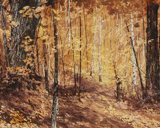 1072
Gunter H. Korus
(b. 1928)
Fall forest, 1974
Watercolor on paper
Signed and dated lower left: Korus / 74
Sight: 21.125" H x 29.25" W
Estimate: $200 - $300