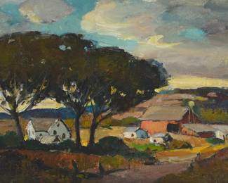 1027
Orrin A. White
(1883-1969)
Houses in a landscape
Oil on canvas laid to board
Unsigned
9" H x 12" W
Estimate: $600 - $800