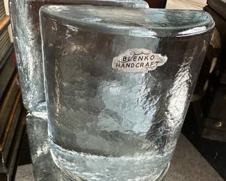 Blenko glass half moon bookends
