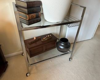 Chrome/glass tea cart on castors 29"W x 34"H x 17"D