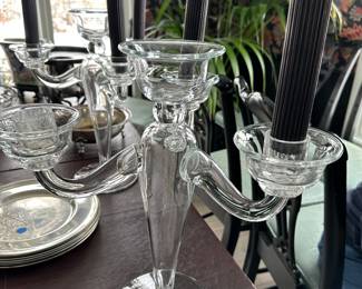 (2) Cleybergh art glass candelabra's 