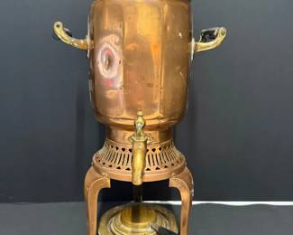 Antique Copper Brass Samovar  CoffeeTea Urn with Burner Stand  Ornate Handles  Spigot.jpeg