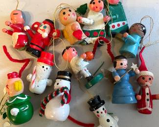 vintage hand-painted wooden Christmas ornaments