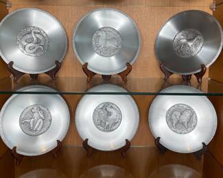 Complete The Oriental Zodiac Plate collection, Solangor pewter vtg
