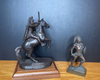 Bronze statues of Tommy Trojan & knight USC 
