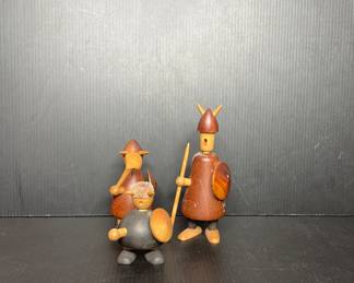 Wood Viking figurines Denmark vtg