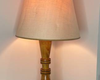 MCM marquetry turned wood table lamp