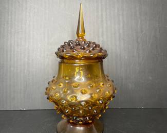 Amber Hobnail covered candy dish vtg 
