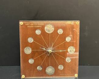 Marion Kay Last United States Silver Coinage Clock vtg
