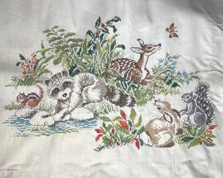 Embroidered woodland scene 