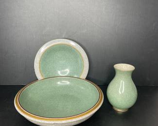 Royal Copenhagen Craquelé green bowls & vase vtg