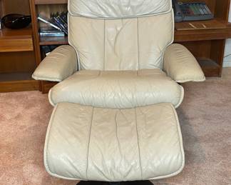 Leather recliner and ottoman