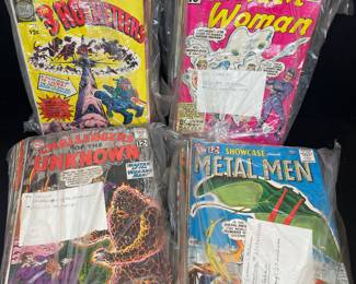 Harvey Thriller & DC comics: Metal Men, Wonder Woman, Challengers of the Unknown, The Three Rocketeers 