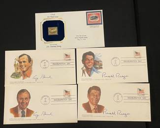 Presidents commemorative envelope First Day Cover FDC & 22kt gold replica of the famous 1918 24¢ Inverted Jenny airmail stamp