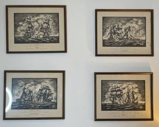 Naval scenes with ships engaged in battle