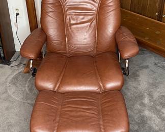 Leather recliner and ottoman