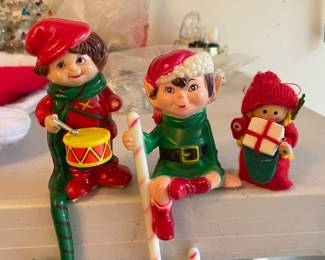 Vintage elf stocking holders 