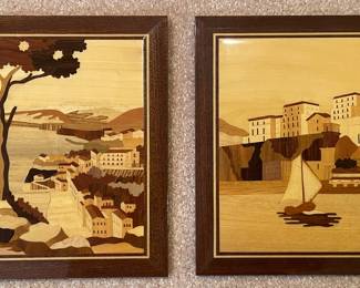 Vintage wood inlay wall hangings 