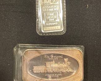 1972 Madison Mint silver art bar & 5-gram Johnson Matthey Fine Silver Bar